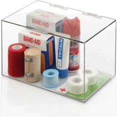 mDesign Cosmetic Organiser - Practical Plastic Cosmetic Storage with Hinged Lid - Stackable Plastic Box for Cosmetic and Makeup Storage - Clear