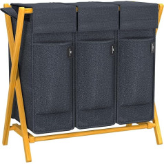 AdelDream Laundry Basket, 3 Compartments, 150 L, Bamboo Laundry Hamper, Laundry Sorting System, X-Shaped Laundry Basket, Laundry Baskets, Laundry Sorter