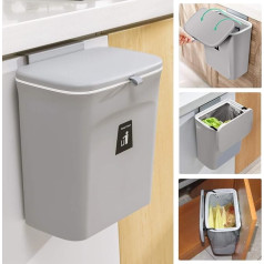 Compost Bin for Kitchen or Under Sink, Hanging Small Waste Bin with Lid for Cabinet/Bathroom/Bedroom/Office, Mountable Compost Bin for Indoor Use Grey