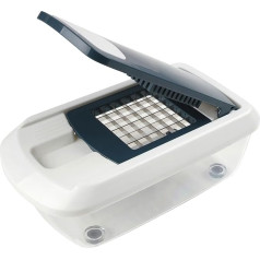 FACKELMANN #easyprepare Multi-Chopper Vegetable Chopper with 11 Different Attachments Secure Grip with Non-Slip Feet Colour: White/Blue/Grey, 25.5 x 14.9 x 9.5 cm