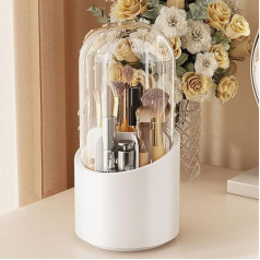 Tohoee Make Up Brush Holder 360 Rotatable Waterproof Cosmetic Organiser with Dustproof Lid for Washbasin Bathroom Desk Worktop