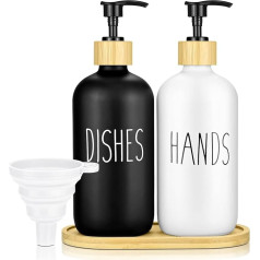 Glass Soap Dispenser, 500 ml Matte Shampoo Dispenser Bottles with Tray, Lotion, Hand Soap Dispenser, Pump Bottle, Bathroom Set, Detergent Dispenser for Kitchen, Bathroom, Shower, Worktop, Laundry Room
