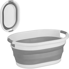 Relaxdays 24 Litre Foldable Laundry Basket Plastic Laundry Basket Space Saving Collapsible with Handles Grey/White