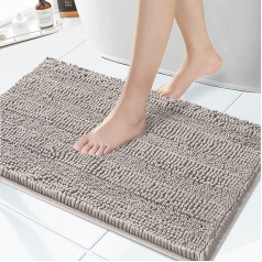 Granbest Non Slip Bath Mat, Super Water Absorbent Chenille Floor Mat, Machine Washable, Soft Bath Mat for Kitchen, Shower, Bathtub, Bathroom (43 x 61 cm, Light Grey)
