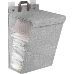 Foldable Laundry Basket with Lid and Handle Large 60 L for Hanging, Laundry Hamper Waterproof Storage Basket for Toys, Laundry Bin Laundry Organiser, Space-Saving Laundry Basket, Grey