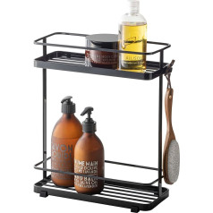 Yamazaki Home Badregal – Badezimmer Dusche Aufbewahrungshalter, Caddy Regal Organizer | Stahl | Kurz | Duschablage, Legierter, Schwarz, One Size