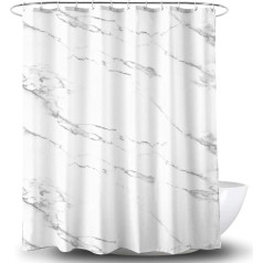 Alumuk Printed Shower Curtain, Anti-Mould, Waterproof, Washable, Anti-Bacterial Fabric, Polyester Bath Curtain with 12 Shower Curtain Rings, 150 x 200 cm, Marble