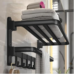 Eroshoo Towel Rail No Drilling Black Matt with Shelf, Towel Rack Wall for Bathroom, Bath Towel Holder Wall Mounting, Bath Towel Holder Shower Glass Wall, Bathroom Organiser, Towel Rack Hanging -60 cm