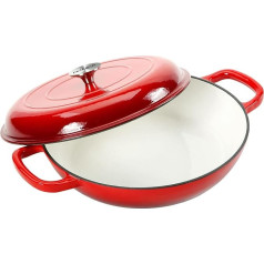 COOKWIN Cast Iron Dutch Oven, 3.8 Quart Enameled Cast Iron Skillet, Heavy Duty Casserole with Lid and Two Handles, Porcelain Surface, Casserole with Lid, Dutch Oven Gifts for Family, Red