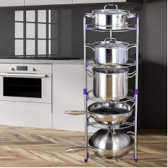 Labtec Pan Holder Stainless Steel 5 Tiers Pot Organiser Pans Organiser Height Adjustable Pan Rack Robust Pot Rack Freestanding Pan Stand for Kitchen Corner