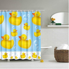 BOYOUTH Small Yellow Duck Bubble Pattern Shower Curtains Digital Printing Bathroom Decor Polyester Waterproof Fabric Bath Curtain with 12 Hooks 70 x 70 Inch Multicolor