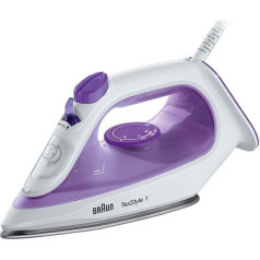 Braun Hogar TexStyle 1 Steam Iron with SuperCeramic Coating, Fast Heating, Eco Mode, Easy Filling 220 ml, 2000 W, SI 1080 VI, White, Purple (SI1080VI)