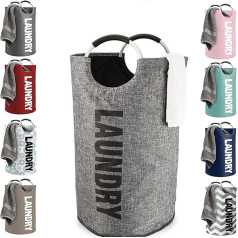 Large High Quality Plastic Laundry Basket with Handles, Hipster Style Laundry Basket for Drying Clothes, Nursery and Home Organisation, Grey Laundry Bag - 31 x 59 cm