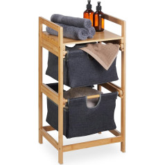 Relaxdays Bamboo Laundry Basket Shelf, Extendible, H x W x D: 73 x 36.5 x 33 cm, 2 Compartments & 1 Shelf, Laundry Hamper Bathroom, Natural/Grey, Pack of 1