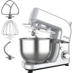 Vpcok Direct Food Processor Kneading Machine 6 Speed Food Processor Mixing Machine Multifunctional with Stainless Steel Bowl Dough Kneading Machine with Whisk, Dough Hook, Beater