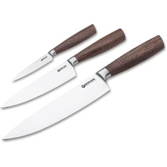 Böker Manufaktur Solingen Core Knife Trio with Tea Towel Chef's Knife Set 3-Piece X50CrMoV15 / Walnut Wood Brown 130791SET