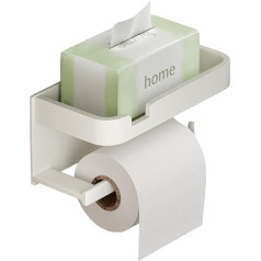 Toilet Roll Holder with Mobile Phone Shelf, Toilet Paper Holder Bathroom Kitchen with Shelf, Toilet Paper Holder without Drilling, Toilet Roll Holder with Shelf, White