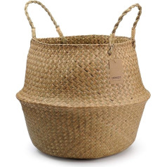 Dokot Handwoven Basket with Handles, Natural Seagrass, Large Storage / Laundry Basket, 38 x 34 cm, 36 x 32cm