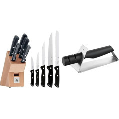 WMF Classic Line Knife Block with Knife Set 6 Pieces & Gourmet Knife Sharpener Ceramic Discs 2 Stages Pre- and Regrinding Safe Handling