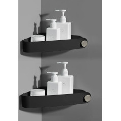 Sotfamily Pack of 2 Plastic Shower Shelves No Drilling Shower Shelf Shower Basket Comes with a Small Round Hook Shower Baskets Wall Mounted for Kitchens and Bathrooms, Black