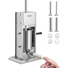 VEVOR Manual Sausage Filler Sausage Filling Machine 3 L, Stainless Steel + Aluminium Professional Silver Sausage Machine Including 37/30/21/15 mm Filling Tubes, 2-Speed Gearbox Vertical Sausage Press