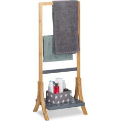 Relaxdays, Shelf & 3 Towel Rails Freestanding Towel Rail 103 x 41 x 28 cm Natural Bamboo + MDF Grey
