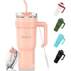 MOMSIV 40 oz Thermal Mug with Straw and Handle, 1100 ml Dishwasher Safe Coffee Mug, Double-Walled Stainless Steel Vacuum Leak-Proof Insulated Cup Car Mug with Lid for Cold Hot Drinks, Pink
