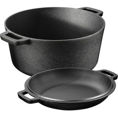 Navaris Cast Iron Pot Stewing Pot Pan Lid – 4.7 L – 2-in-1 Dutch Oven Pan Temperature Resistant Round – Cast Iron Roasting Pan – All Food and Cooking Surfaces