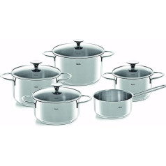 Fissler Copenhagen Stainless Steel 5 Piece Saucepan Set, Saucepan Set with Glass Lid, Induction, All Hobs (3 Saucepans, 1 Stewing Pan, 1 Saucepan Lidless)