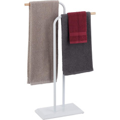 Relaxdays Double Hand Towel Rail, Double Towel Rail, Steel, Wood, H 90 x W 56 x D 20 cm, White
