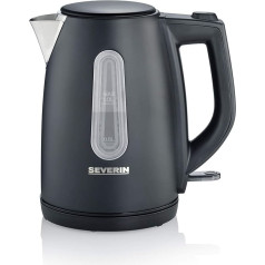 SEVERIN WK 9553 Kettle 1 L, Powerful and Compact Stainless Steel Kettle in High-Quality Design, Electric Kettle with Limescale Filter, 2200 Watt, Stainless Steel, Matte Black,