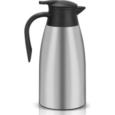 Hossejoy 2L Thermos Flask, Stainless Steel, Double-Walled Vacuum Insulation, Coffee Pot, 12+ Hours of Heat and Cold Retention, for Coffee, Milk, Tea, Drinks (Silver)