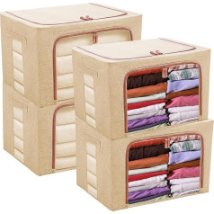 YOUNTHYE Clothes Storage Bags, 24L Clothes Storage Boxes with Window, Clothes Storage Bags with Zippers and Lids for Clothes, Bedding, Blankets, Duvets, Pack of 4