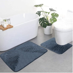 Wenosda Bathroom Rug Set, 2 Pieces, Soft Bath Mat, Washable Bath Mat, Non-Slip Bath Rug for Shower, Bathtub and Toilet (Dark Grey, 50 x 80 cm, U-Shaped 40 x 50 cm)