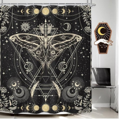 LGhtyro Golden Moth Shower Curtain 60 x 71 Inch Moon Phase Shower Curtain Bathroom Set Gothic Black Butterfly Moonlight Bath Curtain Witch Tarot Halloween Bathtub Accessories