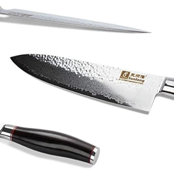 Sunlong 20 cm Chef's Knife High Carbon Japanese Damascus Steel Razor Sharp, Non-Slip Ergonomic Comfort Leadwood Handle