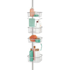 mDesign No Drilling Shower Caddy - Practical Metal and Plastic Corner Shower Caddy - Extendable with 4 Baskets for Shampoo and Conditioner with Towel Rail