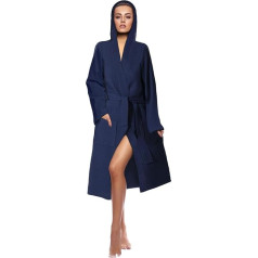 Octopus F5727 Women's Waffle Pique Bathrobe in Blue 2 Pockets - Hood - Belt - Ökotex Standard 100 100% Cotton