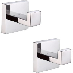 Zenovate Towel Hooks, Chrome, Pack of 2 Wall Hooks, SUS 304 Stainless Steel, Towel Hooks for Drilling for Bathroom, Wall Mountable Coat Hooks for Bathroom & Kitchen