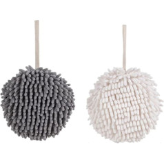 Quick Dry Chenille Towels 2 Pack Soft Absorbent Towels Handball Home Kitchen Bathroom Cute Round Soft Absorbent Towel Handball White and Grey)