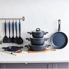 Karaca Biodiamond Powerful 13-Piece Cooking Pot Set, Organic Diamond Coated, Pot Set/Pan Set, Dishwasher Safe, Guaranteed, Black