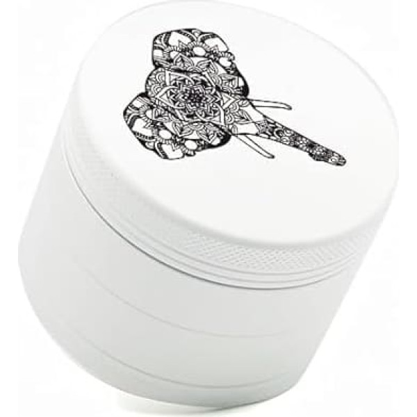 Lifebloom Premium Ceramic Grinder Crusher Non-Stick Elephant Mosaic Nano Ceramic Coated Herb Mill Diameter 63 mm 4-Piece Includes Pollen Scraper and Brush I Non Stick Material (White)