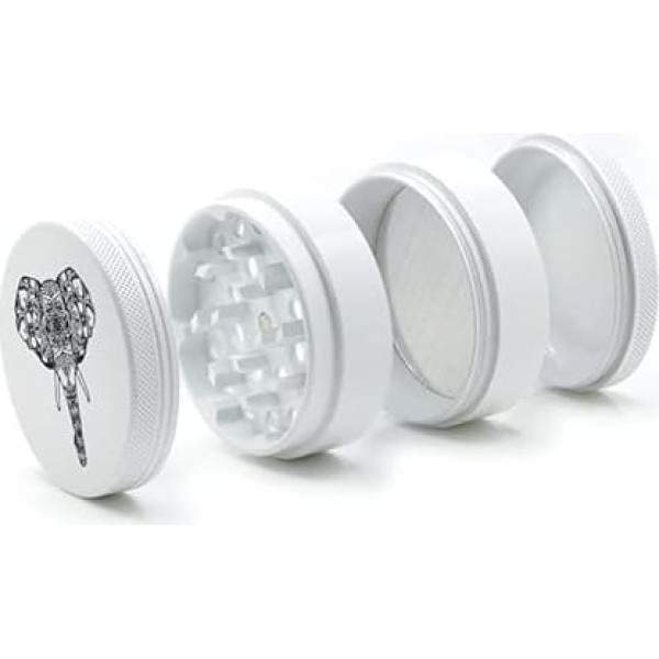 Lifebloom Premium Ceramic Grinder Crusher Non-Stick Elephant Mosaic Nano Ceramic Coated Herb Mill Diameter 63 mm 4-Piece Includes Pollen Scraper and Brush I Non Stick Material (White)