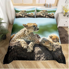 Leopard Print Bedding Set 140x200cm Kids 3D Printed Cheetah Duvet Cover Wildlife Bedroom Leopard Family Collection 2 Pieces