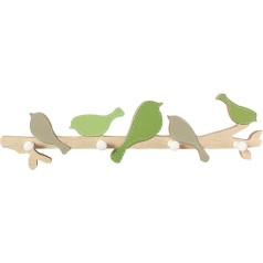 Healifty Wooden Hook Rack, Coat Rack, Children's Coat Rack, Wall Hook with 4 Hooks, Bird Shape for Kitchen, Bedroom, Children's Room, Bathroom (Green)