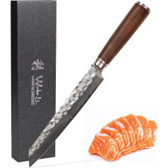 Wakoli Kiritsuke Walnut Premium Carving & Meat Knife with 20 cm Blade Made of 67 Layers of Genuine Damascus Steel with Walnut Wood Handle I Damascus Knife Kitchen Knife and Professional Chef's Knife