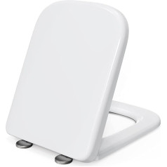 Pipishell Toilet Seat with Soft-Close Mechanism, Duroplast Toilet Lid, Square Toilet Seat, Easy Top Mounting, Toilet Seat with Adjustable Hinges, White (351 mm x 461 mm)