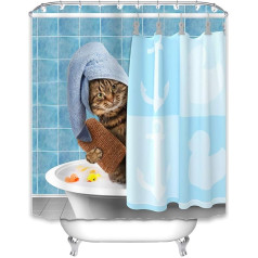 X-Labor Animal Shower Curtain 240 x 200 cm Waterproof Fabric Anti-Mould Includes 12 Shower Curtain Rings Washable Bath Curtain 180 x 180 cm Motif A