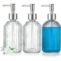 Glas-Seifenspenderflasche mit Pumpe, nachfüllbarer Handwasch-Flüssiglotion-Glasspender für Küche und Badezimmer, transparent, 3 Stück