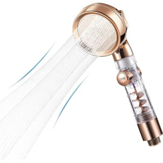 Rusoz Turbo Shower Head, Power Propeller Operated Handheld Shower Head, 3 Modes Hydro Shower Head, Built-in High Pressure Fan with Stop Button, Gold